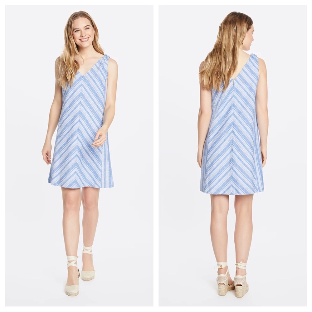 NWT Draper James Knot Shoulder Shift Dress Linen 6 Blue Stripe